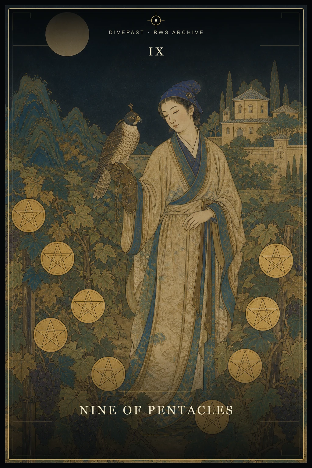 Nine of Pentacles Tarot card